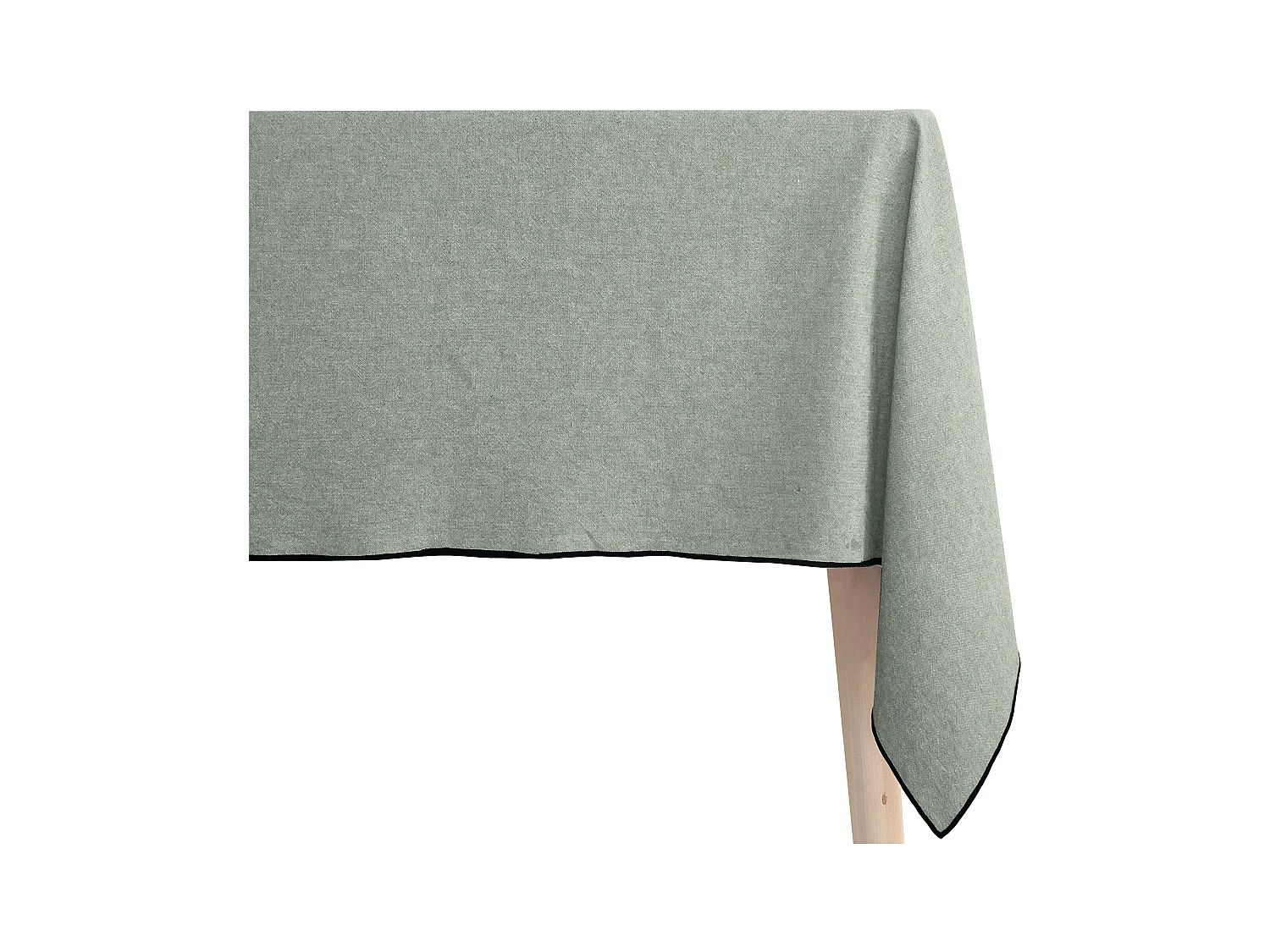 Nappe carrée coton 160x160 cm HONO vert Lichen finition point bourdon