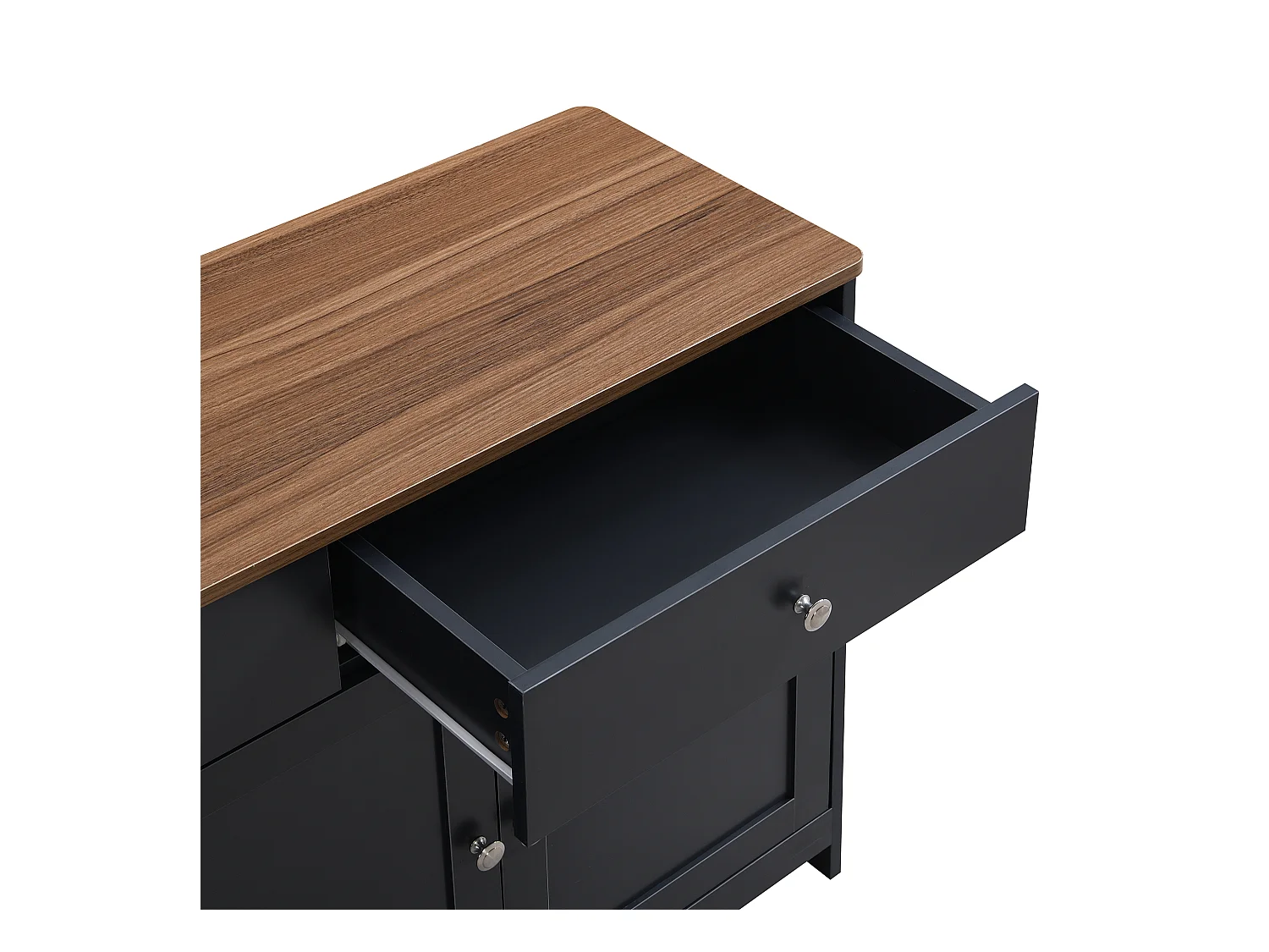 Buffet bas avec 4 portes et 3 tiroirs pour salon - 160 L x 37 l x 75H cm - bois MDF - bois et gris noir