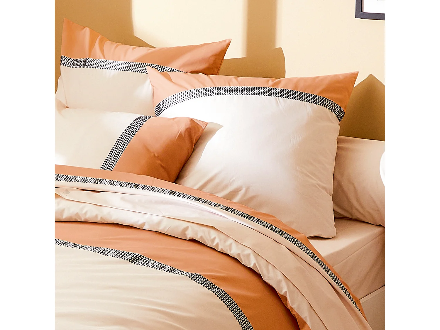 Taie d'oreiller 65x65 cm percale en coton MACASSAR Cognac