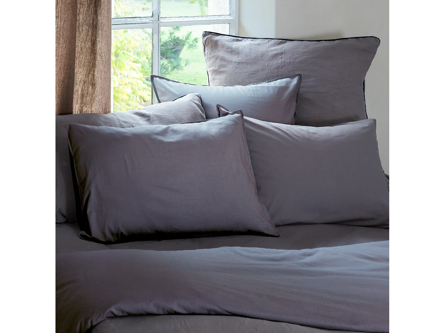 Taie d'oreiller 50x70 cm pur coton lavé PALACE gris brume