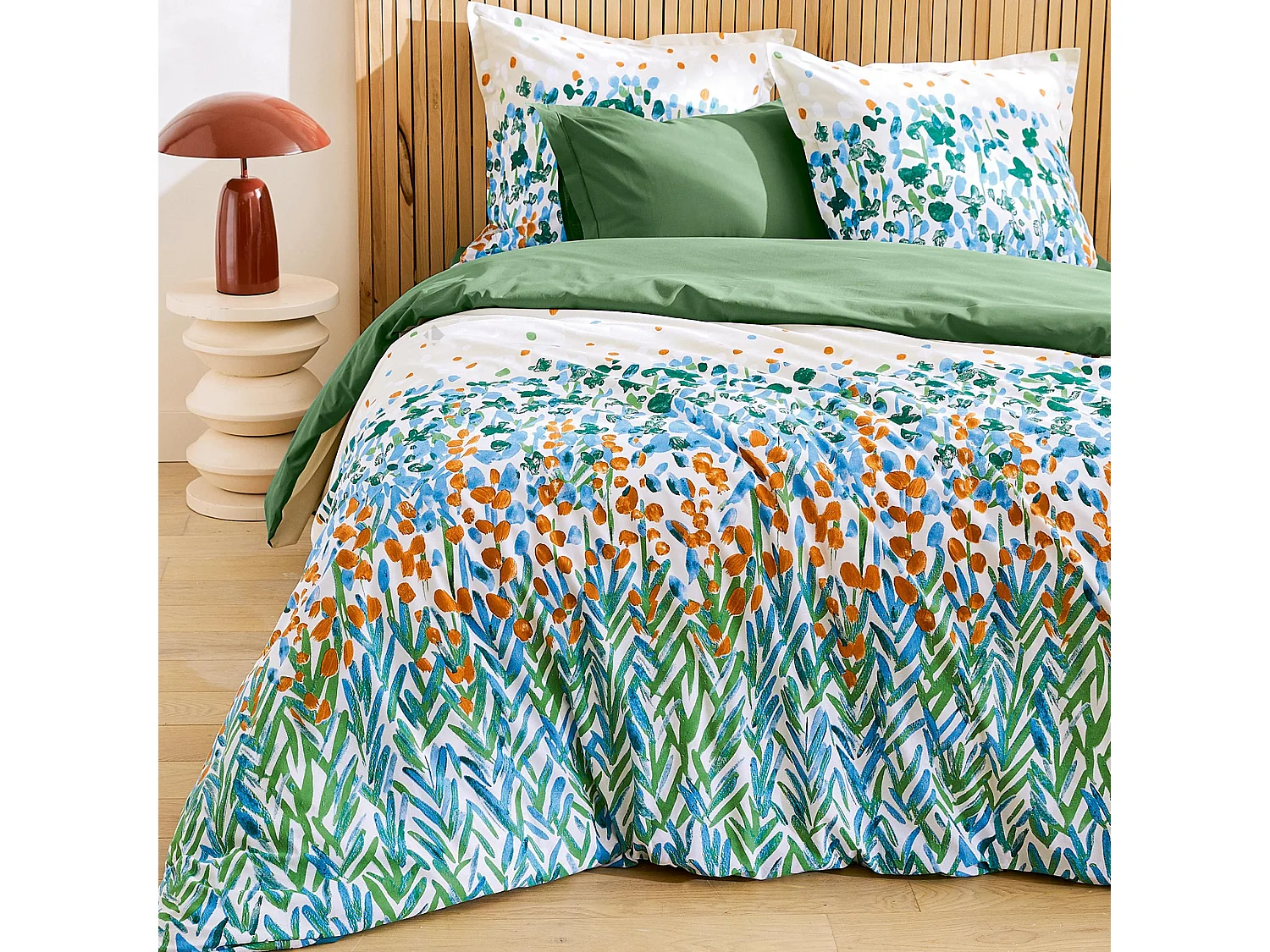 Taie d'oreiller uni 65x65 cm en coton ÉVASION Blanc vert