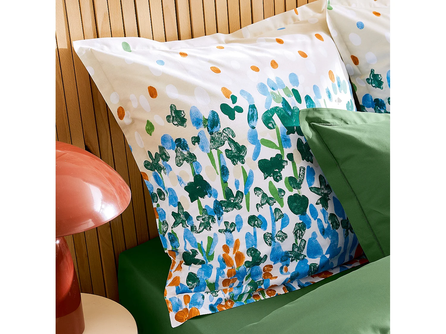 Taie d'oreiller uni 65x65 cm en coton ÉVASION Blanc vert