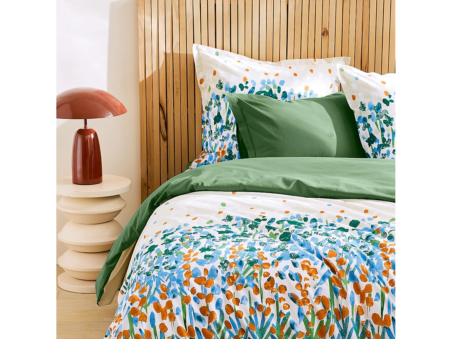 Taie de traversin 140x43 cm en coton ÉVASION Vert fougère