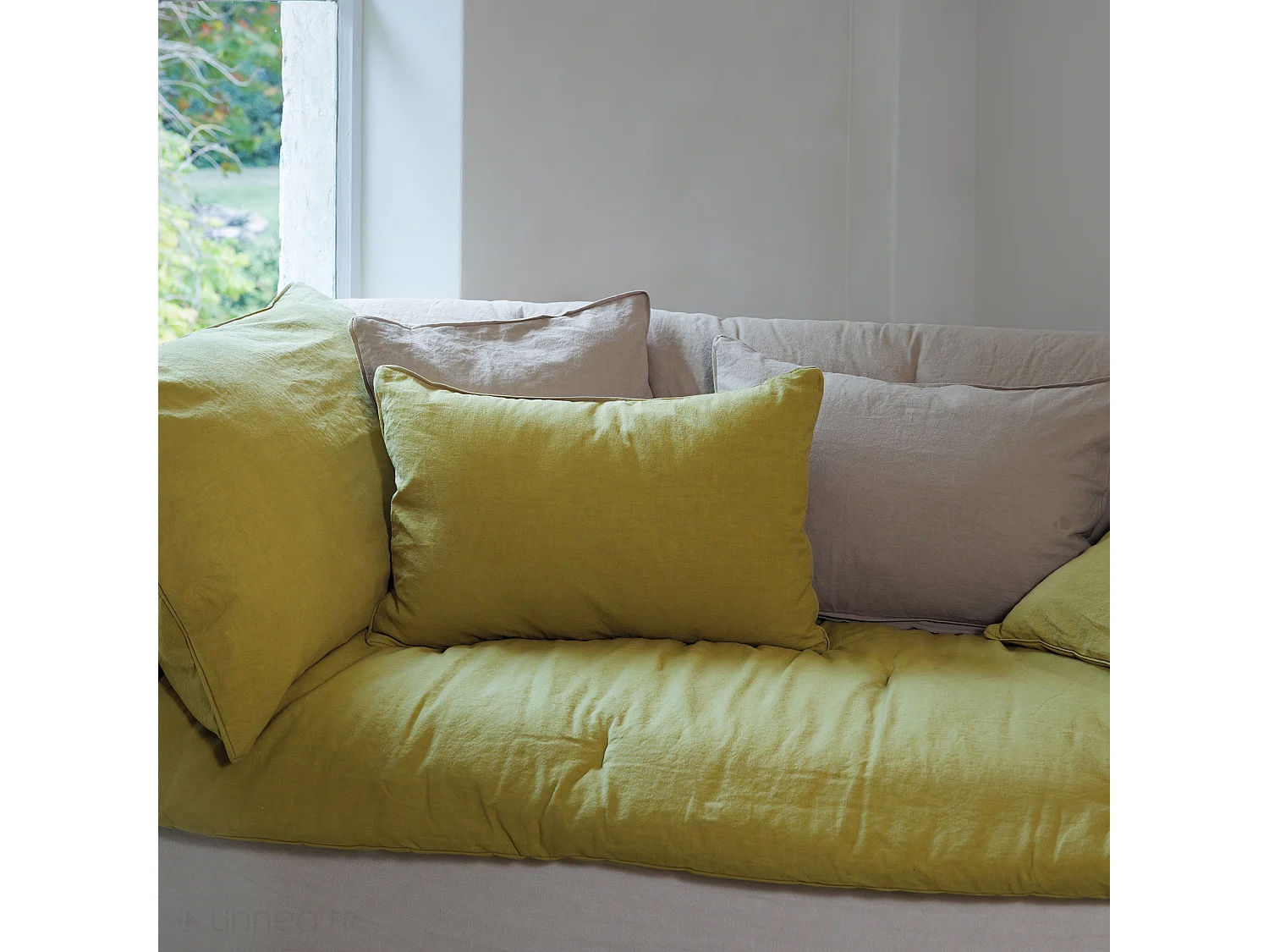 Taie d'oreiller lin et coton 65x65 cm collection OPERA vert lichen