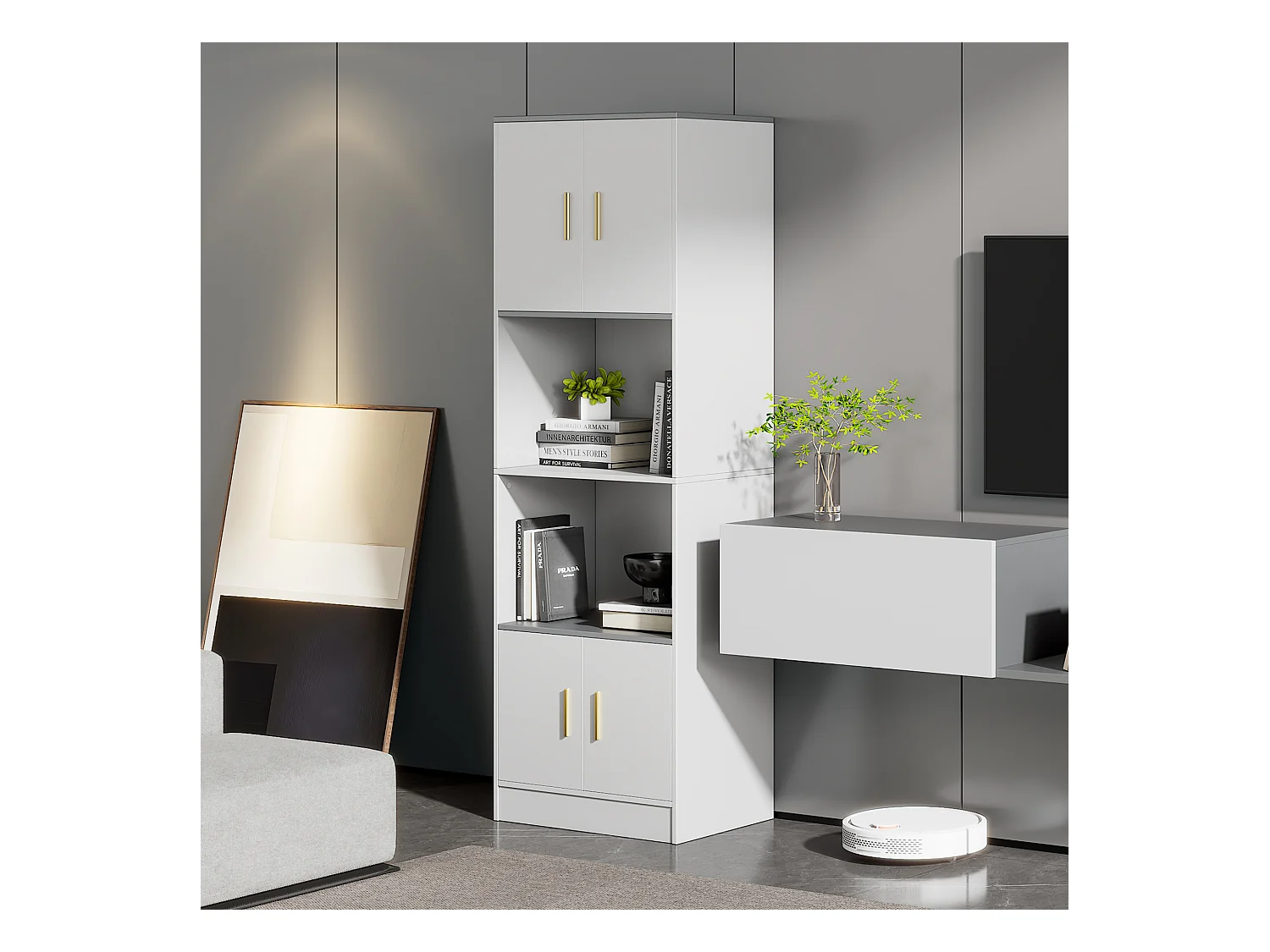 Vitrine com 4 portas e 2 prateleiras - 60 x 40 x 180 cm - Aglomerado - Branco