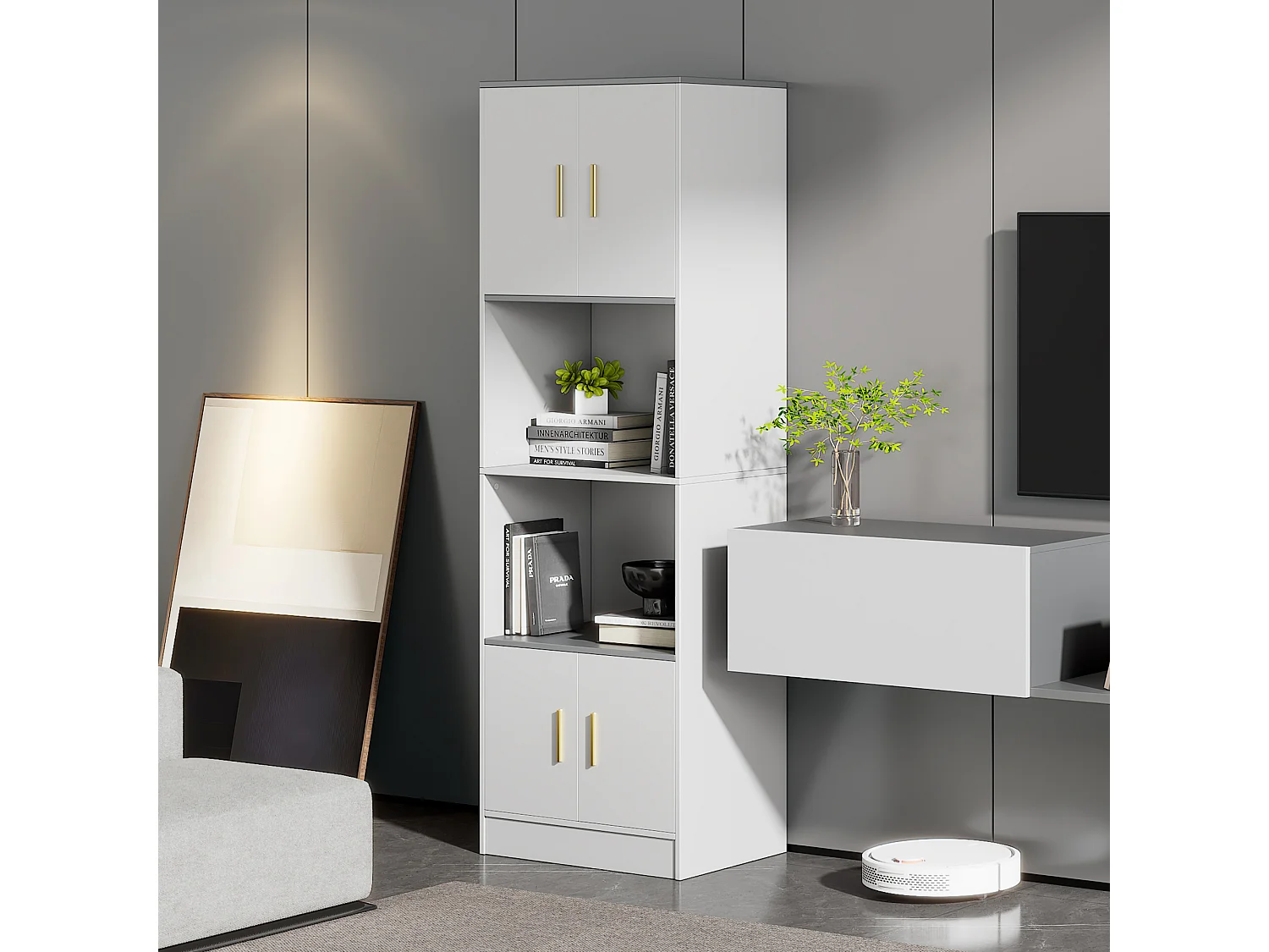 Vitrine com 4 portas e 2 prateleiras - 60 x 40 x 180 cm - Aglomerado - Branco