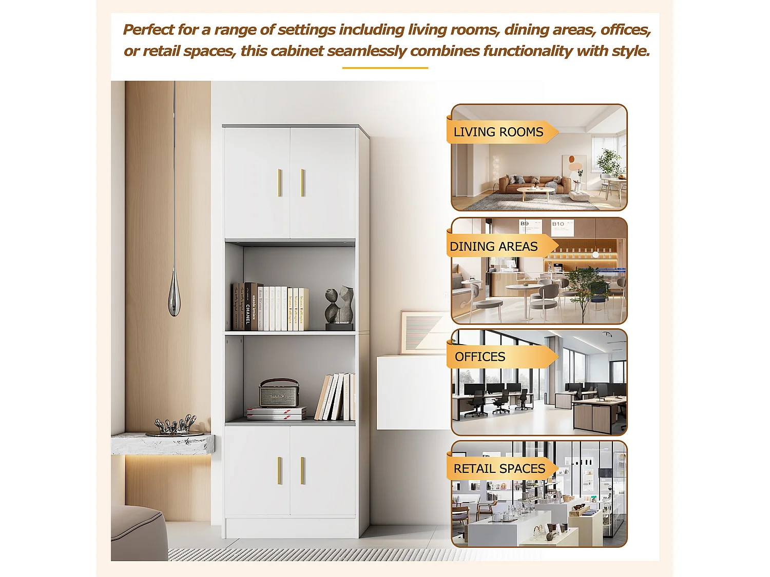 Vitrine com 4 portas e 2 prateleiras - 60 x 40 x 180 cm - Aglomerado - Branco