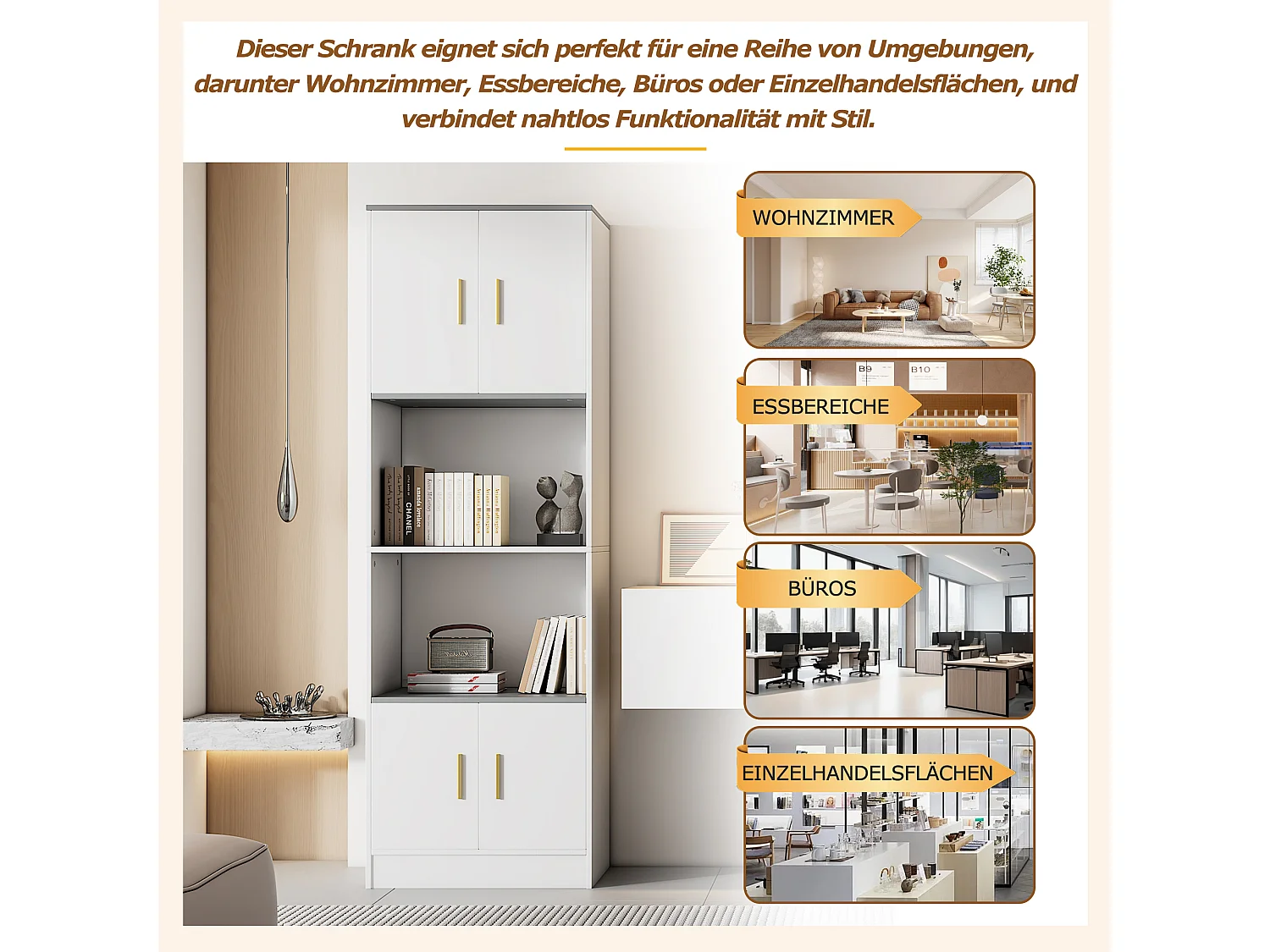 Vitrine com 4 portas e 2 prateleiras - 60 x 40 x 180 cm - Aglomerado - Branco