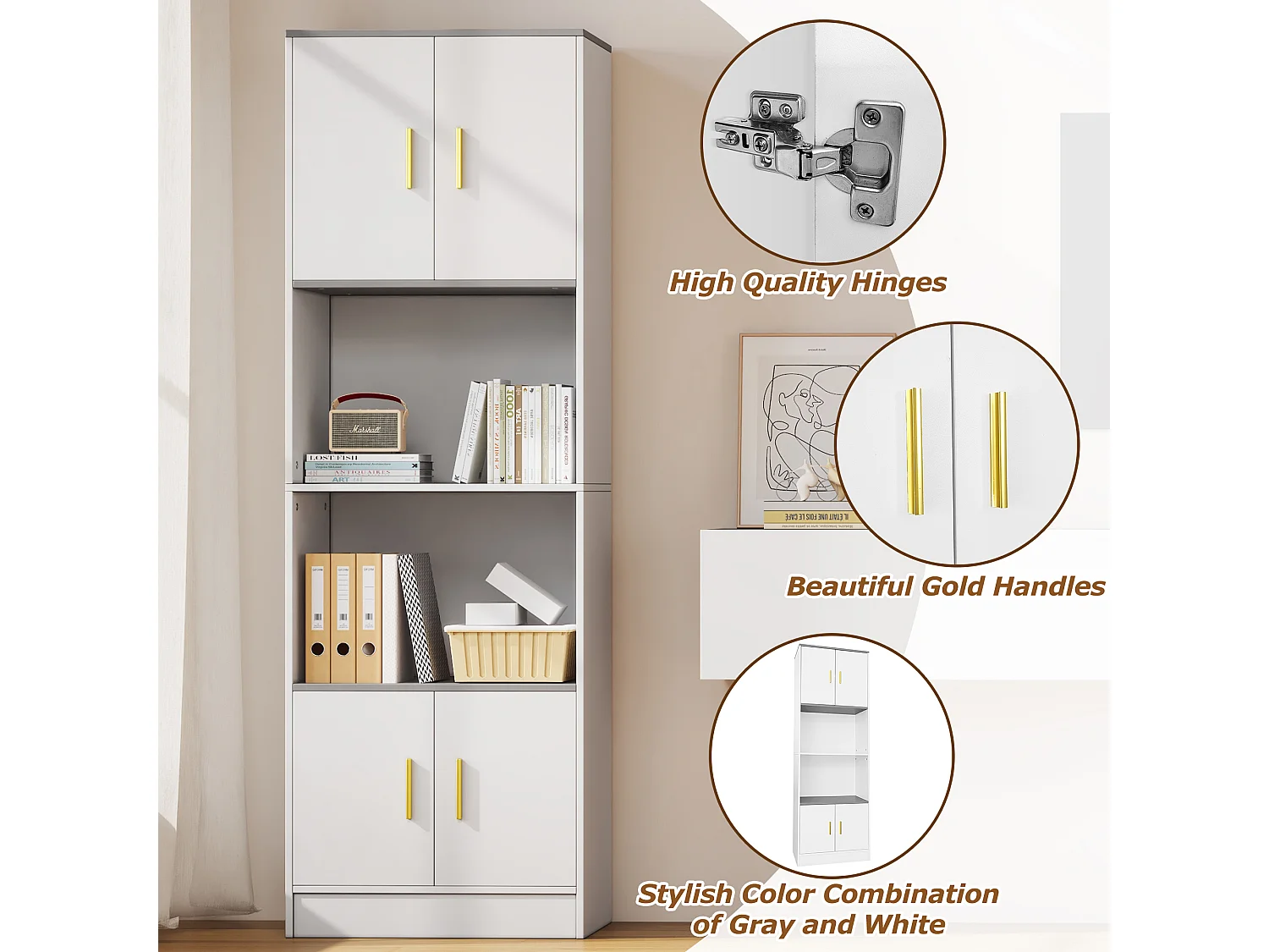 Vitrine com 4 portas e 2 prateleiras - 60 x 40 x 180 cm - Aglomerado - Branco