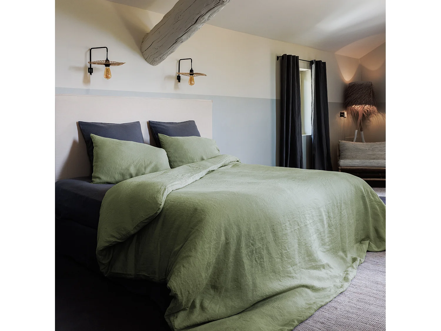 Housse de couette lin et coton 260x240 cm collection OPERA vert mousse
