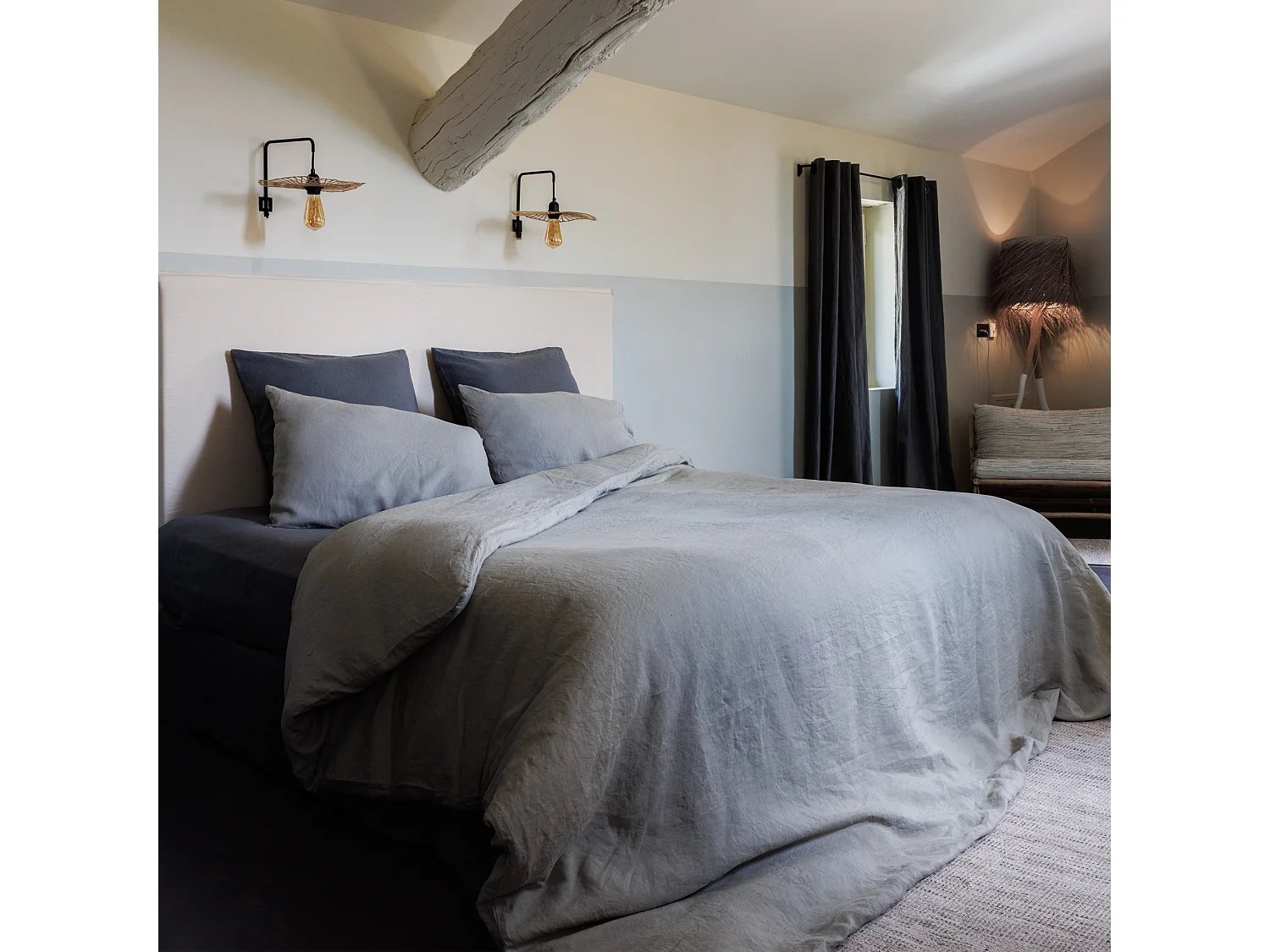 Housse de couette lin et coton 260x240 cm collection OPERA bleu brume