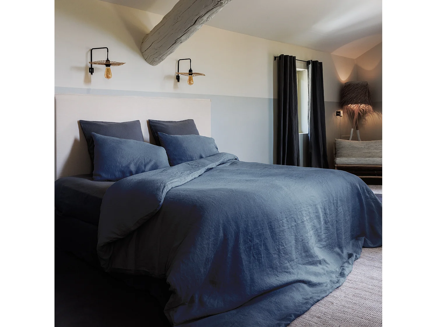 Housse de couette lin et coton 260x240 cm collection OPERA bleu ardoise