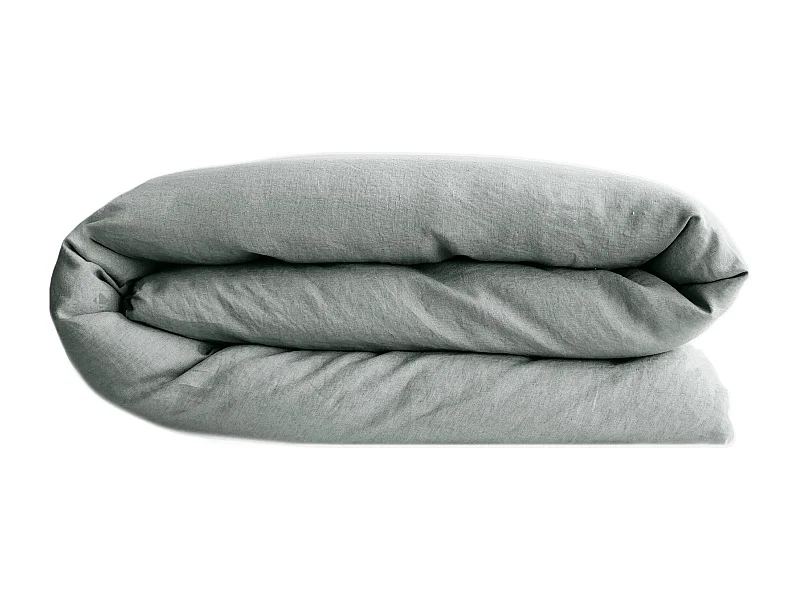 Housse de couette PALACE pur coton lavé 140x200 cm uni vert lichen