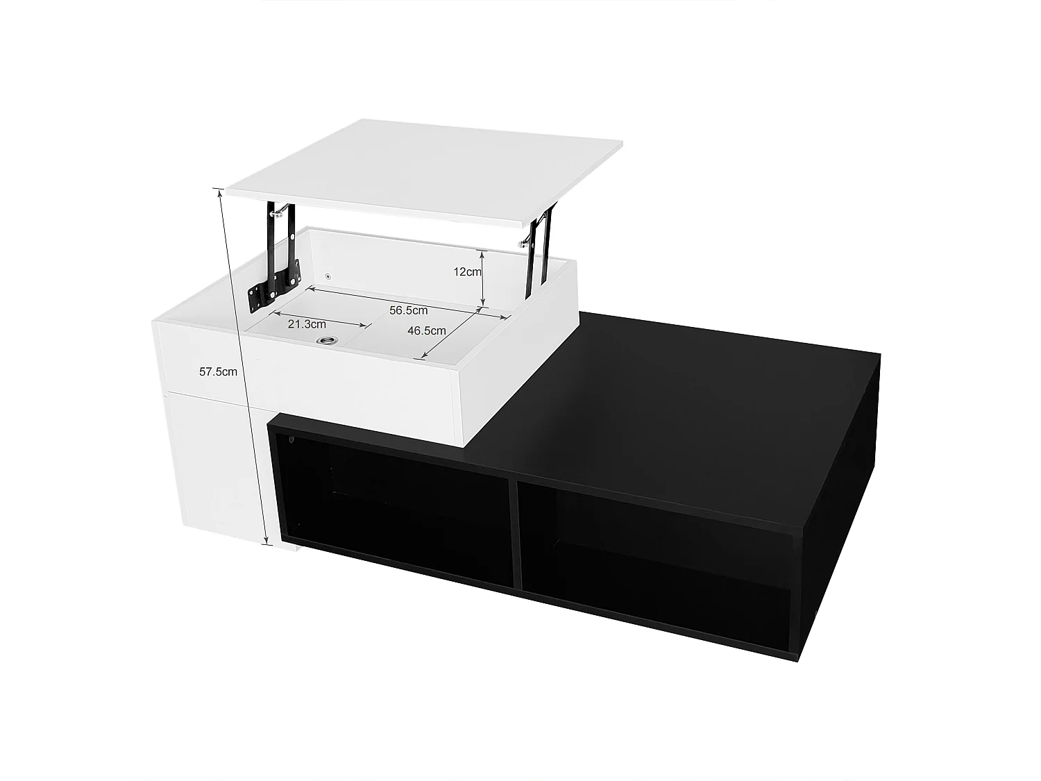 Gecombineerde salontafel met hefblad en vakken - Spaanplaat - Zwart en wit