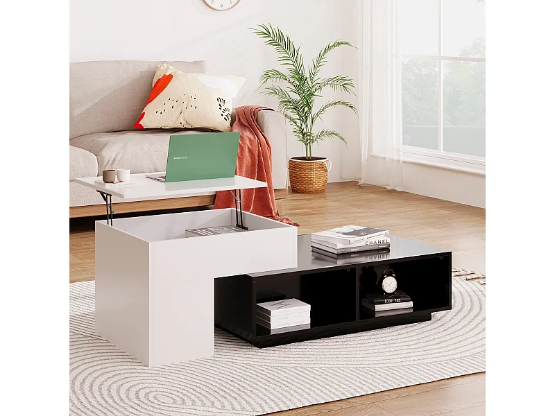 en.casa] Salontafel Kandas ronde loungetafel met hefblad en opbergruimte eikenkleurig en zwart 70 cm