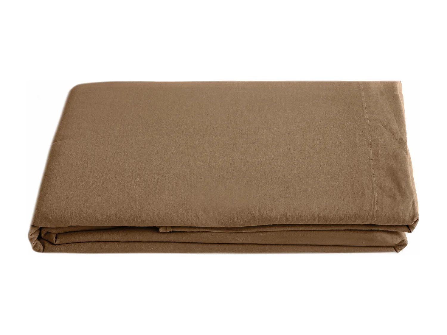 Drap plat PALACE pur coton lavé 270x290 cm uni marron cognac