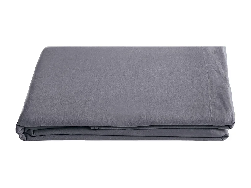 Drap plat PALACE pur coton lavé 270x290 cm uni gris brume
