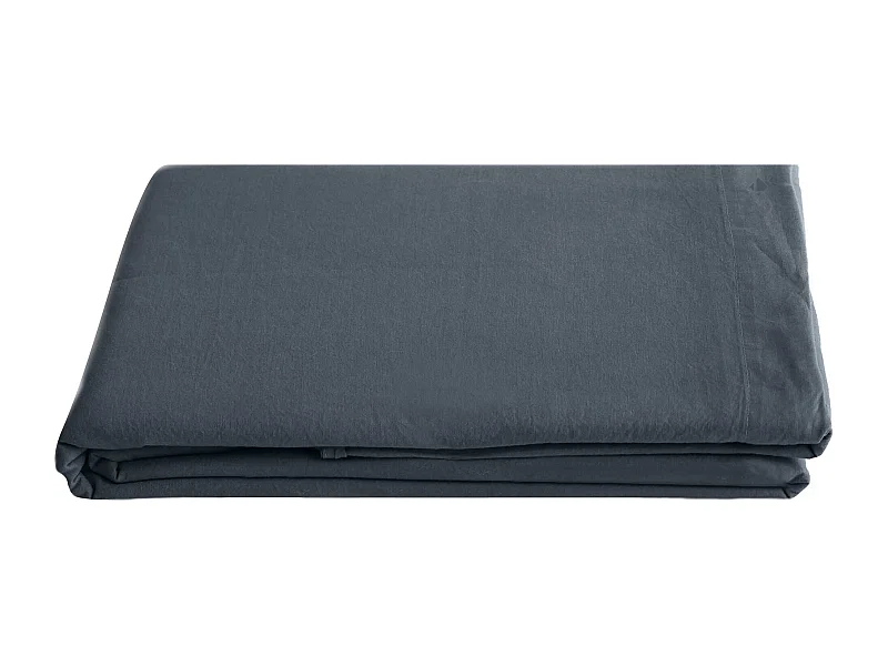 Drap plat 270x290 cm pur coton lavé PALACE noir granit