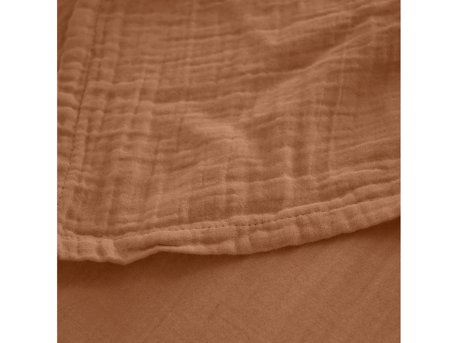 Drap plat 270x300 cm mousseline de coton MILOS marron cognac