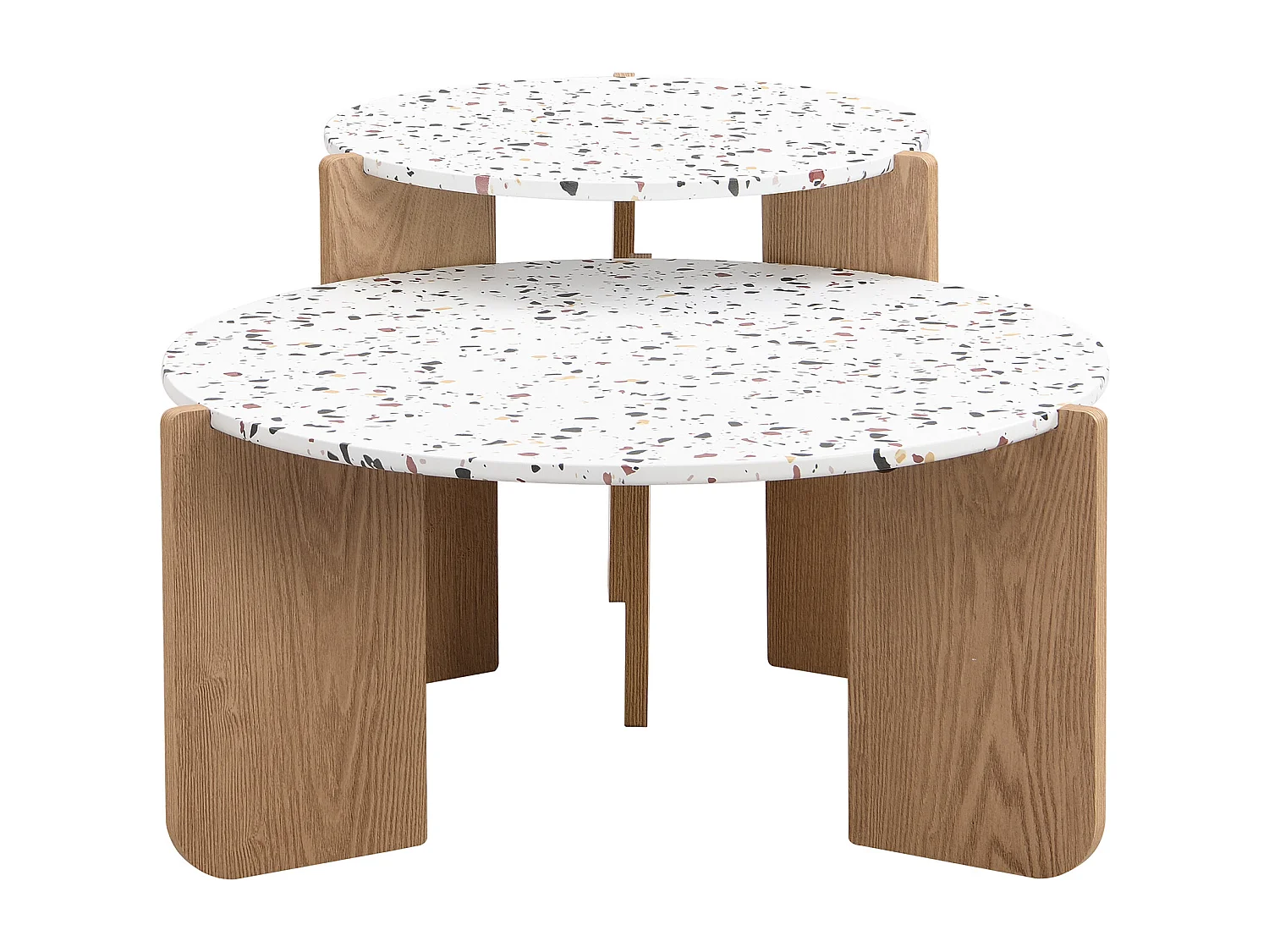 Juego de 2 mesas de centro nido - Patrón de colores entrelazados - Madera MDF - Blanco + natural