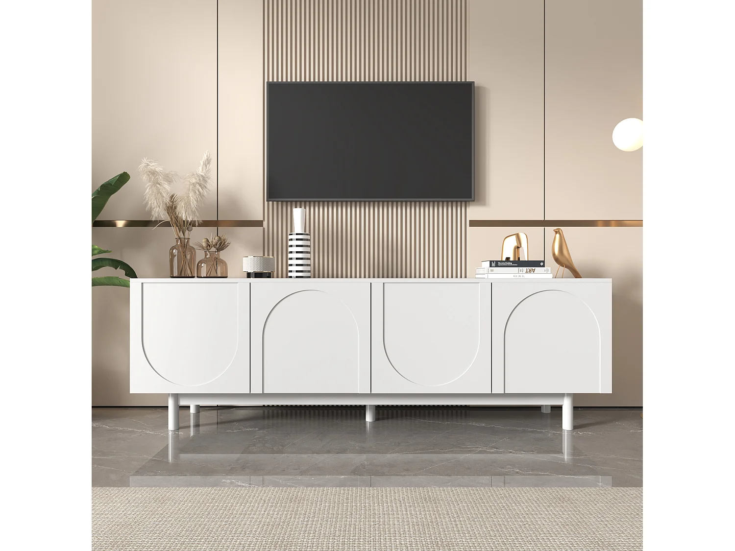 Mueble de TV moderno con 4 puertas - 175x38x56cm - Tablero de partículas - blanco
