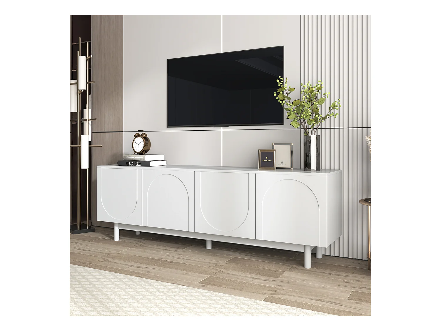 Mueble de TV moderno con 4 puertas - 175x38x56cm - Tablero de partículas - blanco