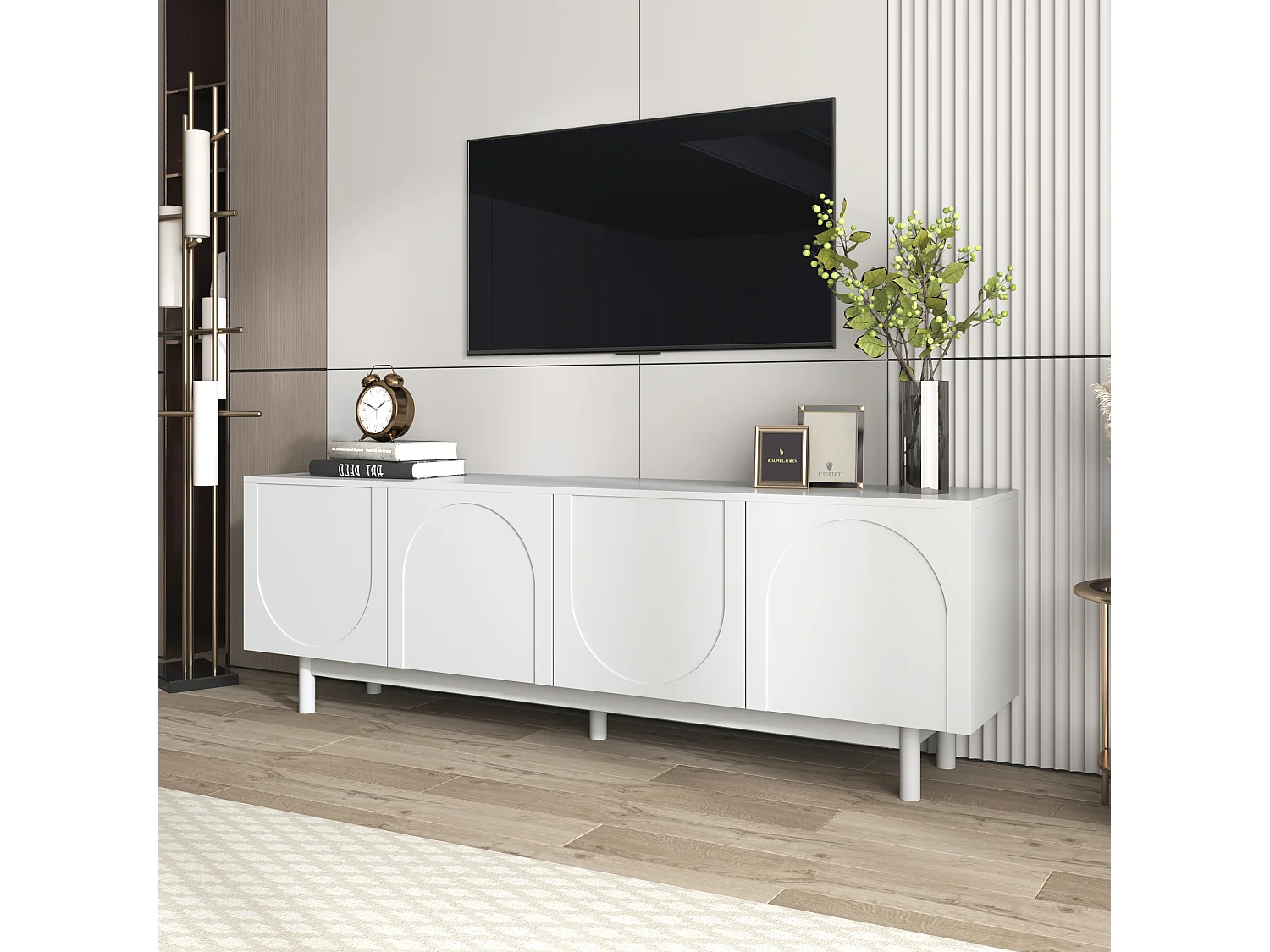 Moderner TV-Schrank mit 4 Türen – 175 x 38 x 56 cm – Spanplatte – Weiß