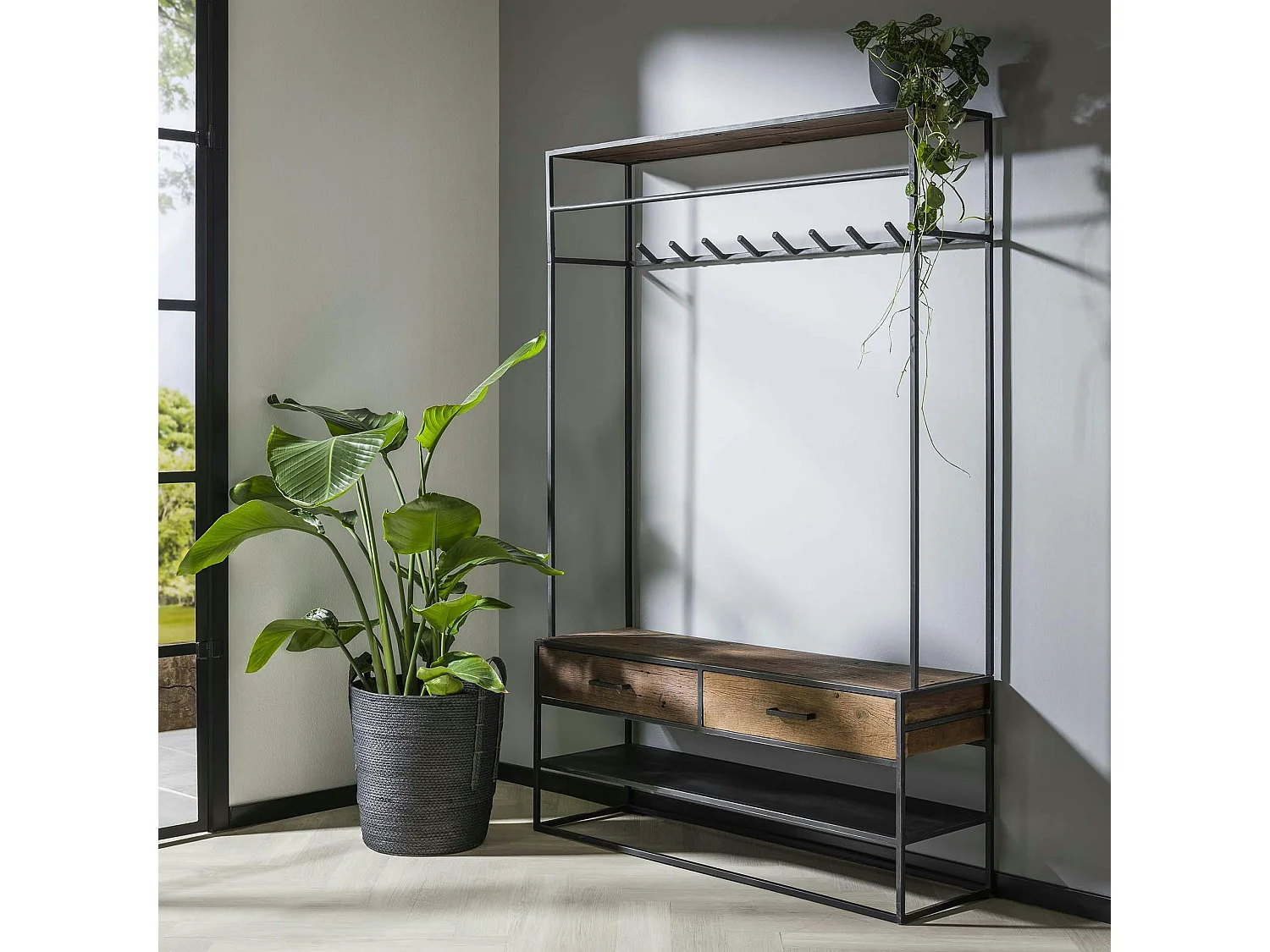 Meuble d'entrée avec patères et rangement OBAN