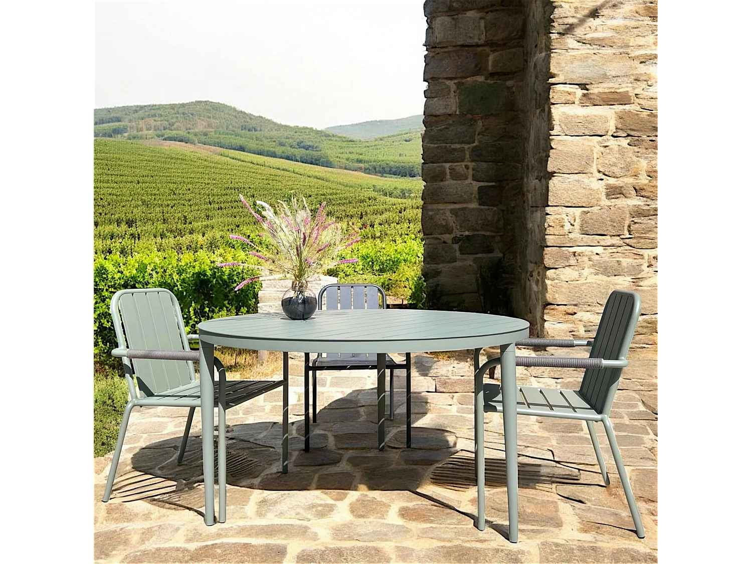 Table de jardin ronde en aluminium vert argile Ø 130 cm STOCKHOLM