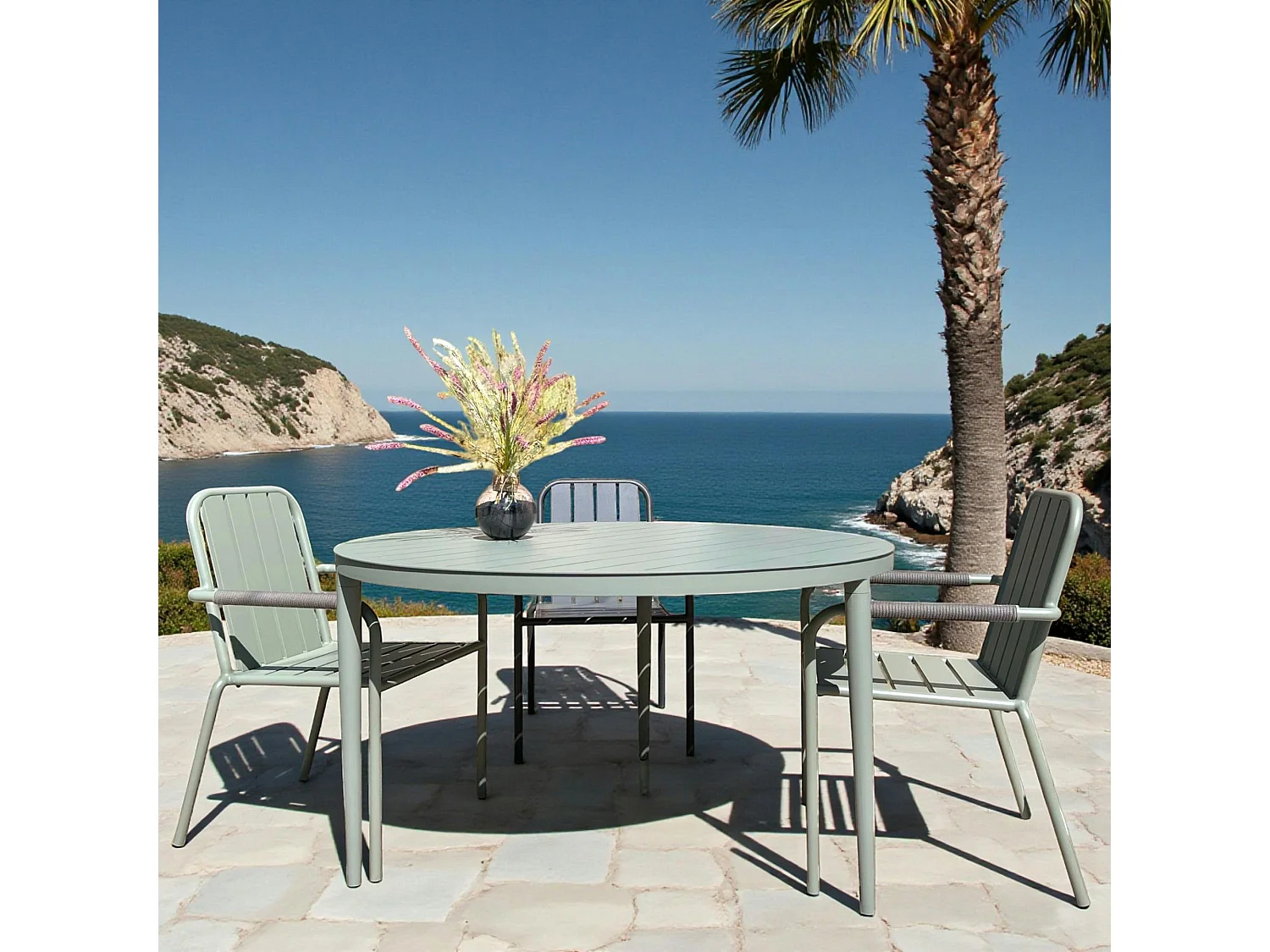 Table de jardin ronde en aluminium vert argile Ø 130 cm STOCKHOLM