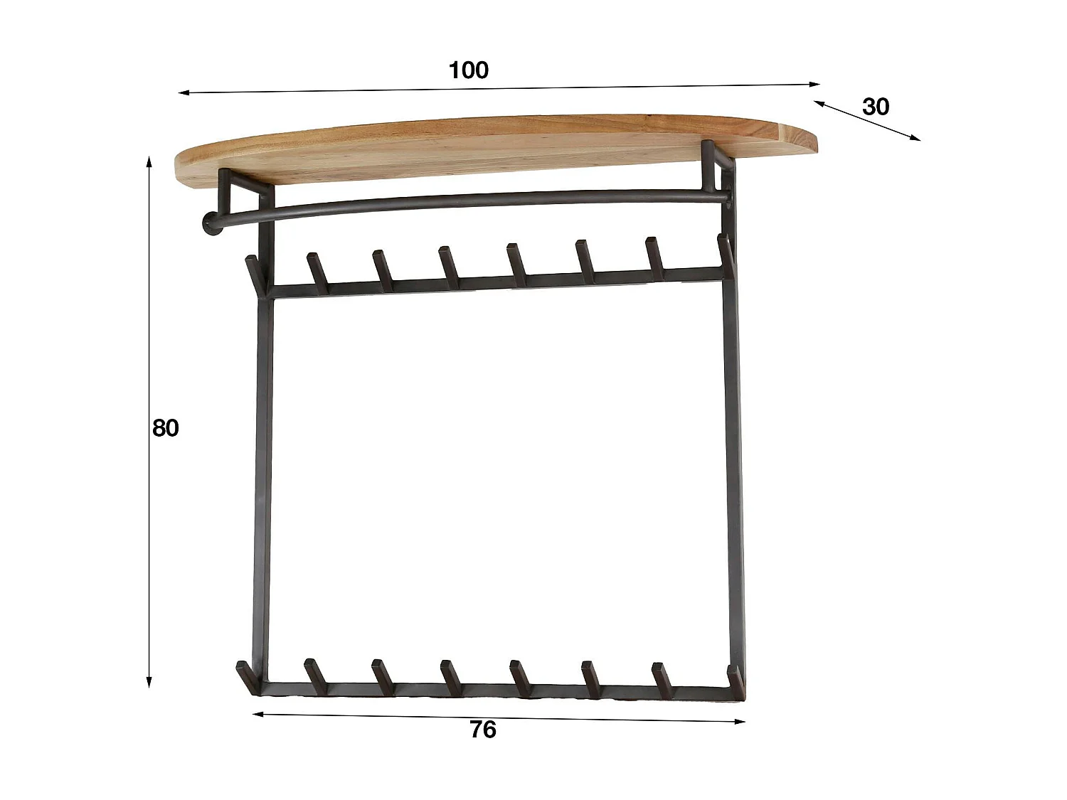 Portemanteau mural 16 accroches 1 étagère ronde en bois MELBOURNE