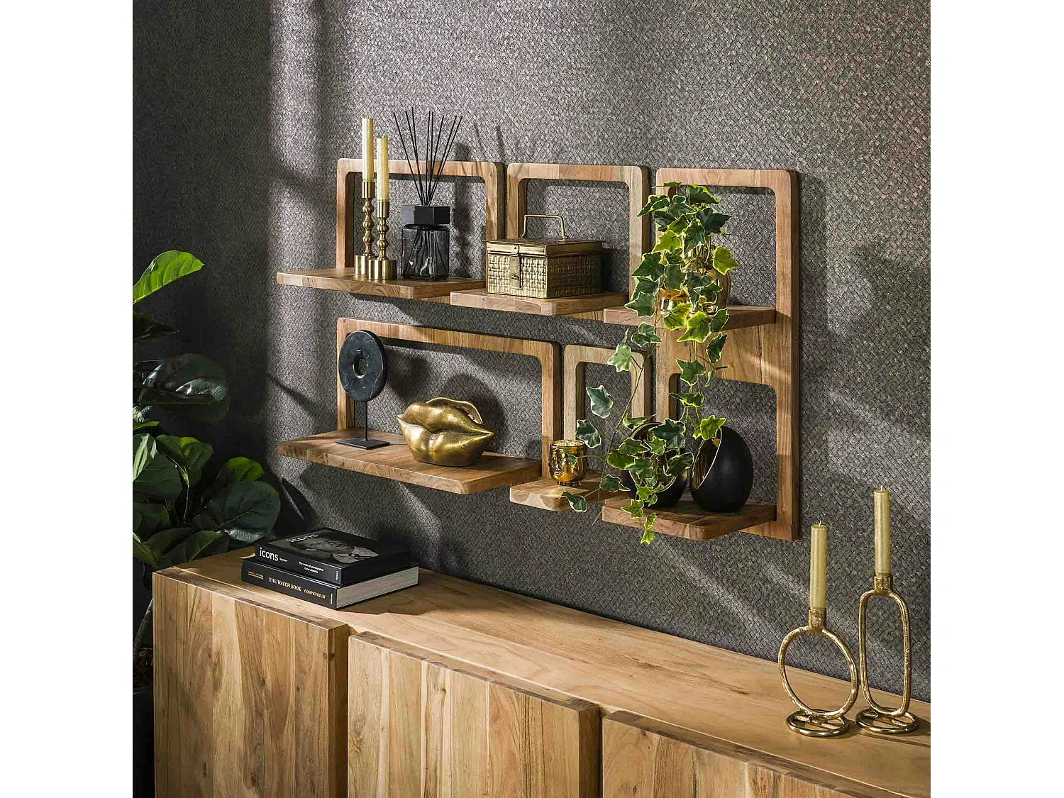 Etagère murale en bois d'acacia style 70s (lot de 5) MELBOURNE