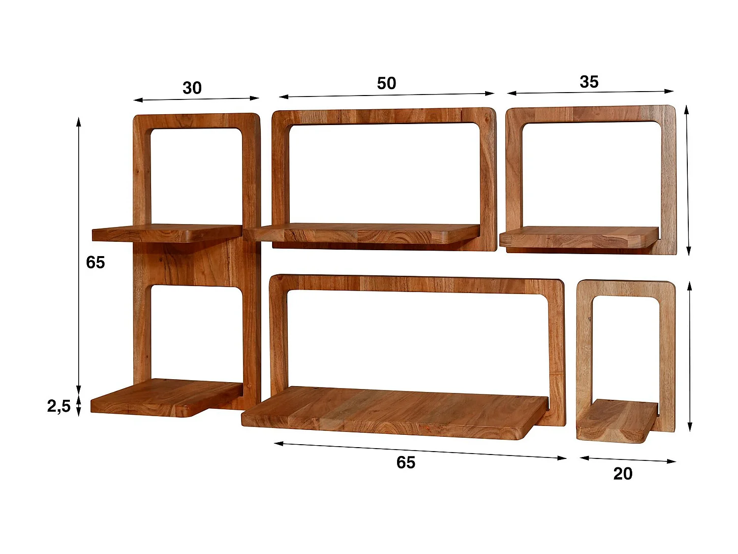 Etagère murale en bois d'acacia style 70s (lot de 5) MELBOURNE