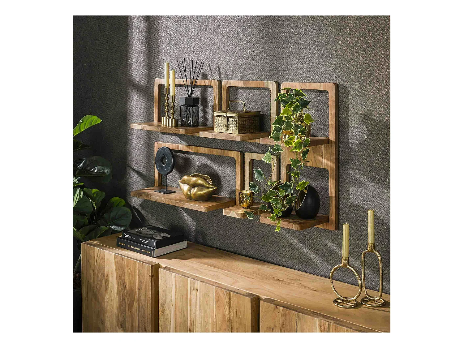 Etagère murale en bois d'acacia style 70s (lot de 5) MELBOURNE