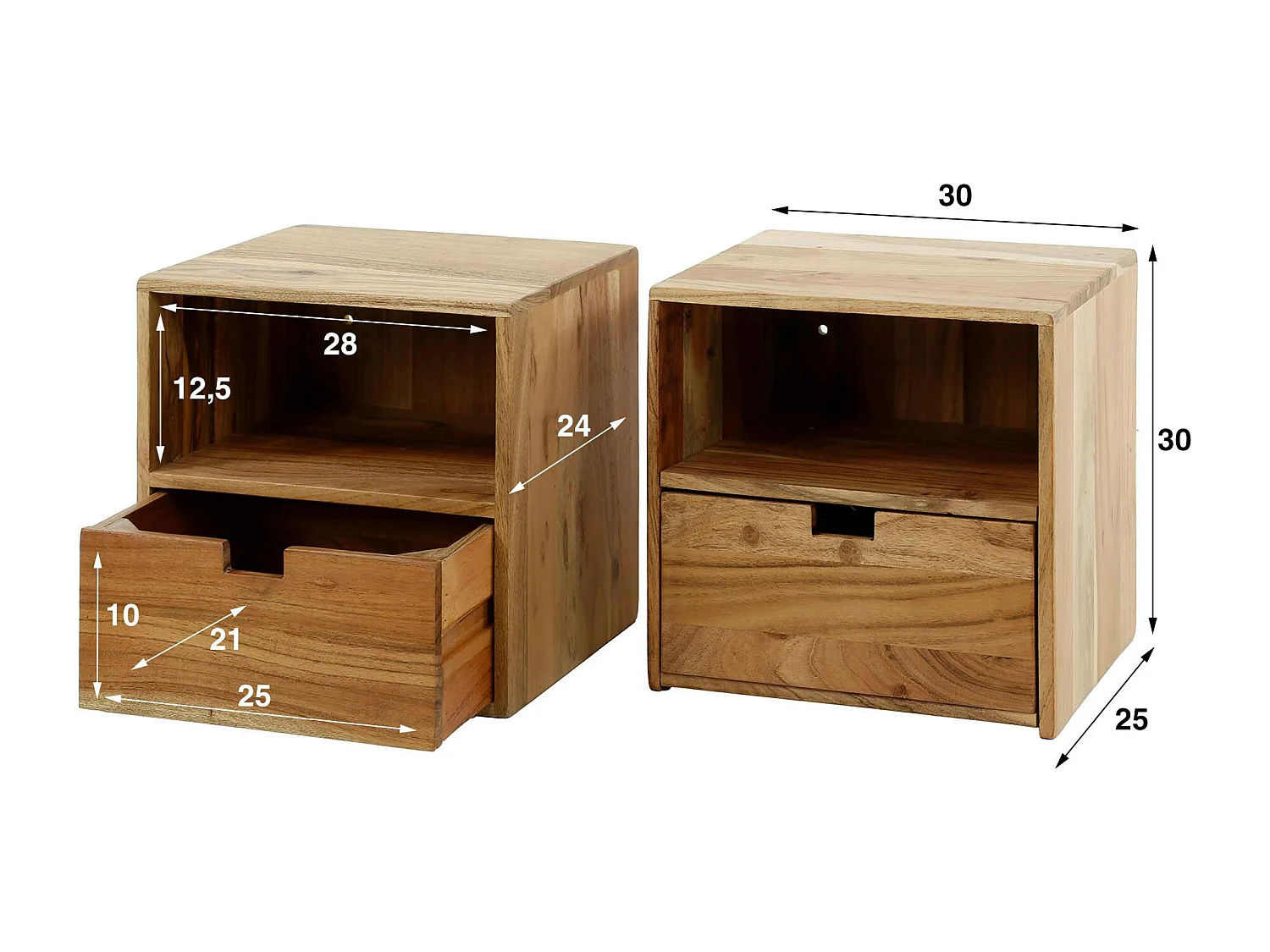 Table de chevet cube en bois d'acacia (lot de 2) MELBOURNE