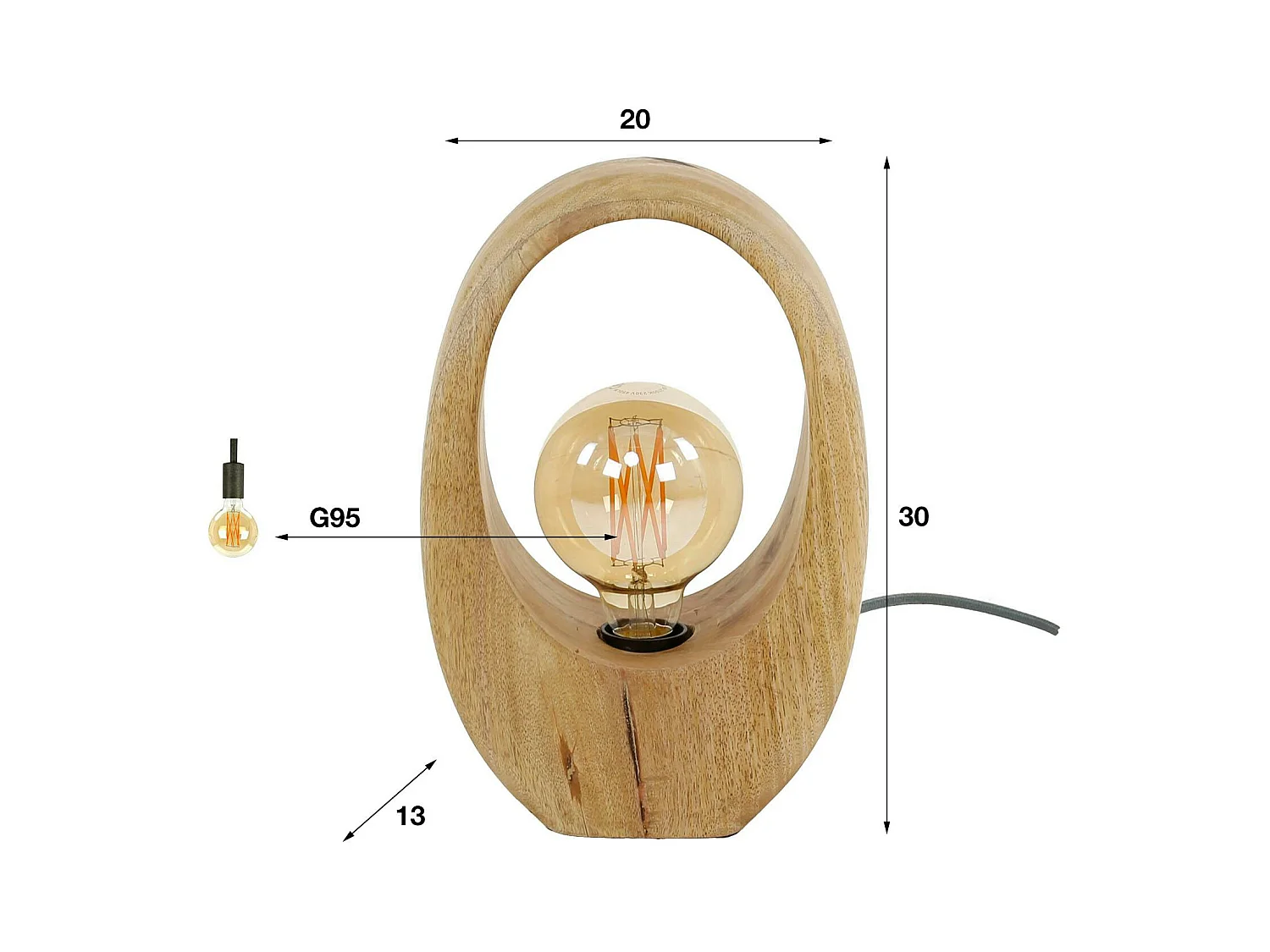 Lampe en bois de manguier forme organique H 30 cm LUCKNOW