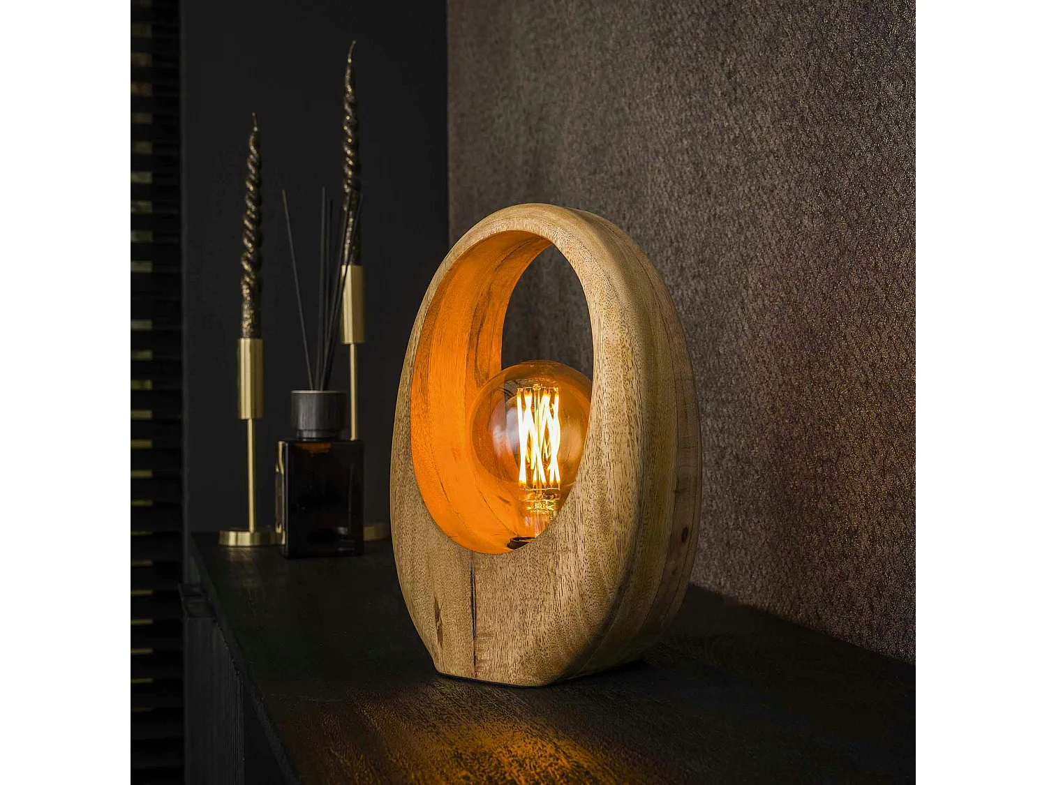 Lampe en bois de manguier forme organique H 30 cm LUCKNOW