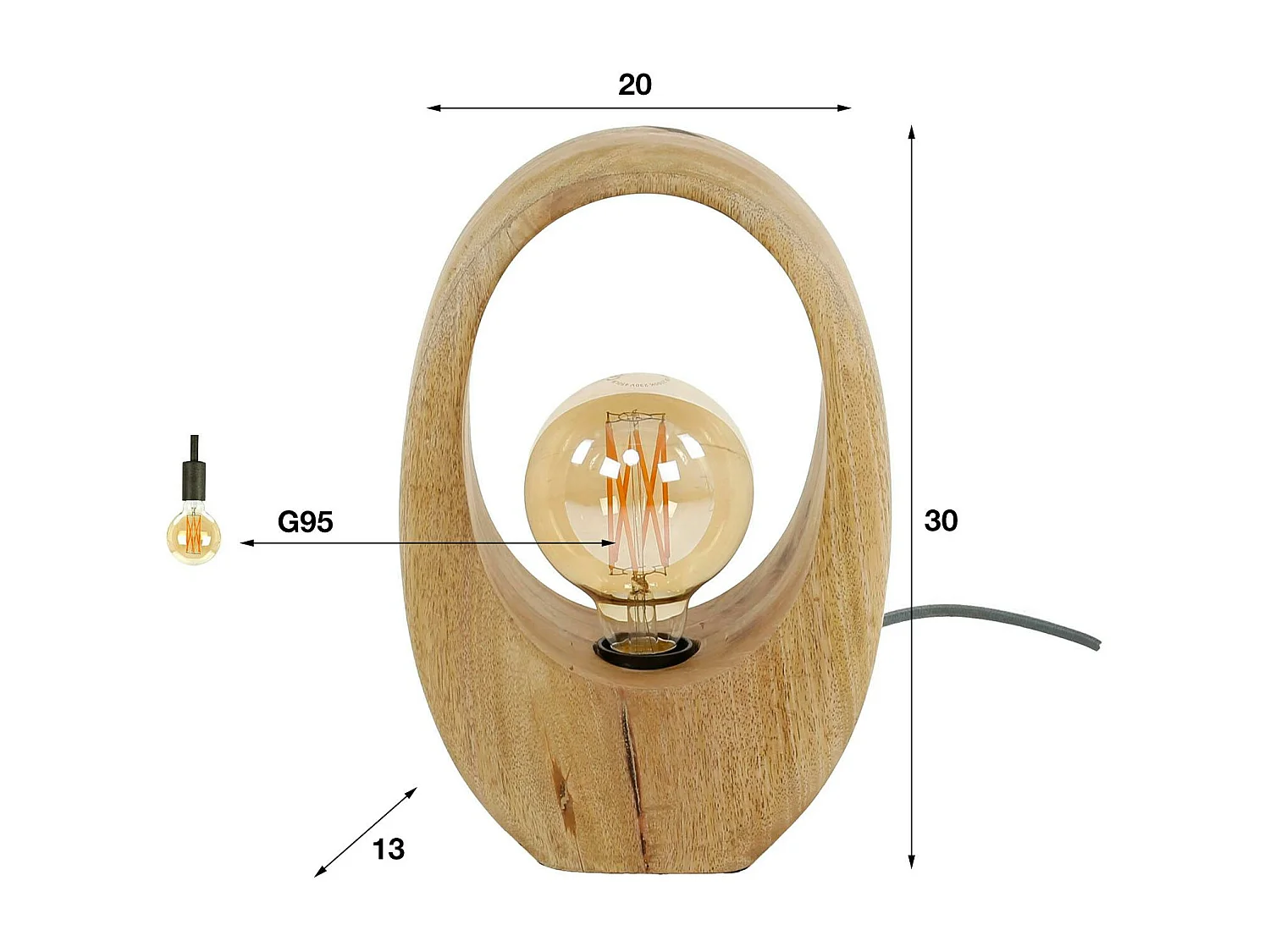 Lampe en bois de manguier forme organique H 30 cm LUCKNOW