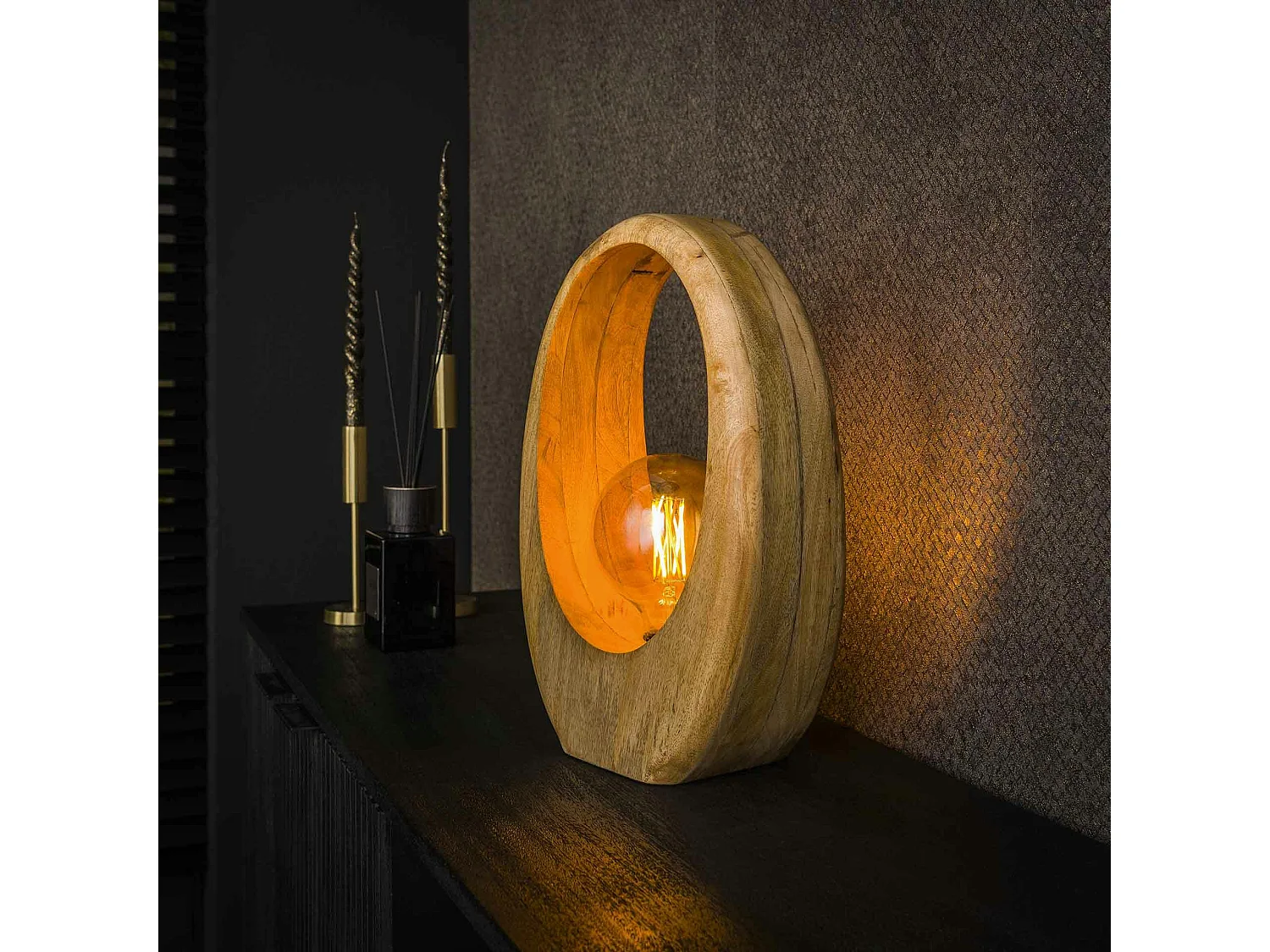 Lampe en bois de manguier forme organique H 43 cm LUCKNOW