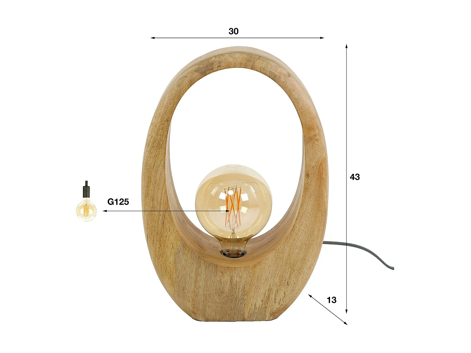 Lampe en bois de manguier forme organique H 43 cm LUCKNOW