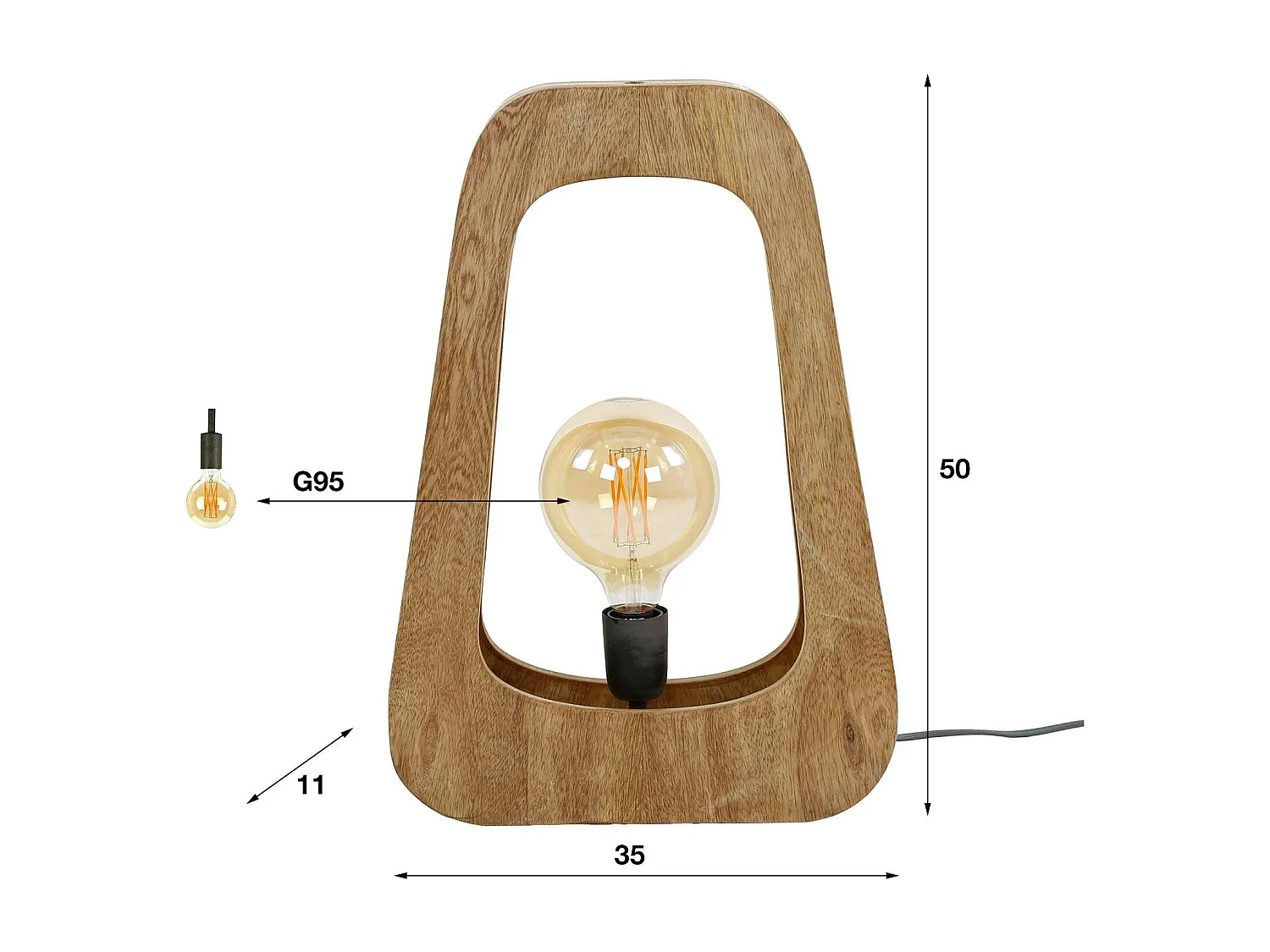 Lampe de table en bois de manguier forme organique H 50 cm LUCKNOW