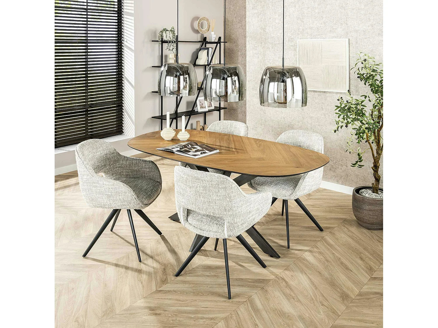 Table à manger bords ronds motif chevron, teck recyclé 180 cm MAYA