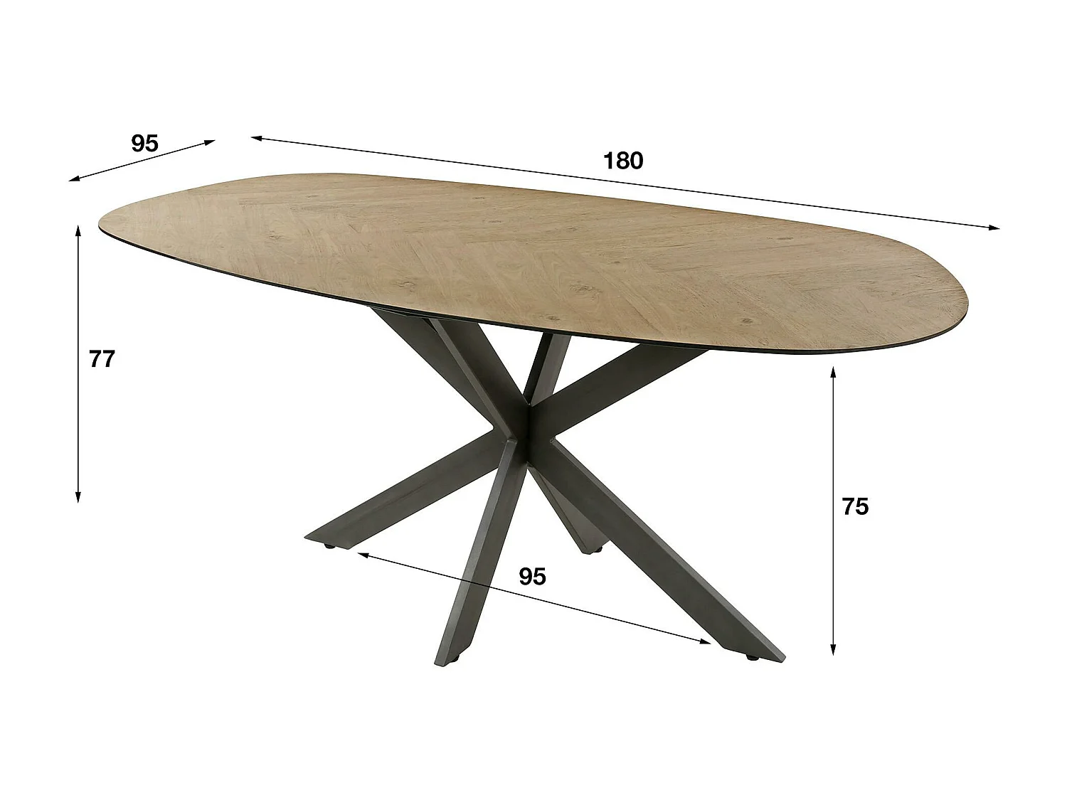 Table à manger bords ronds motif chevron, teck recyclé 180 cm MAYA