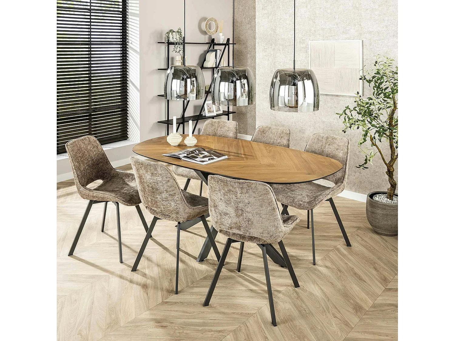 Table à manger bords ronds motif chevron, teck recyclé 180 cm MAYA