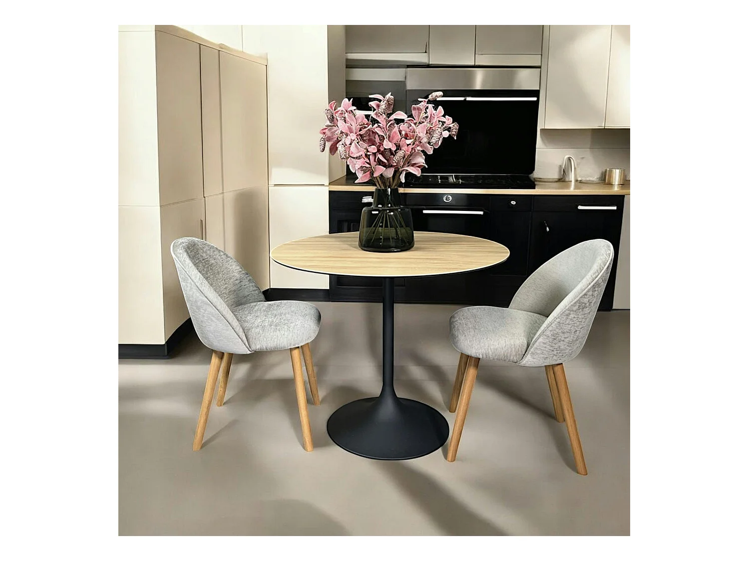 Table bistrot cuisine en céramique aspect bois D 90 cm LOMBARDIE