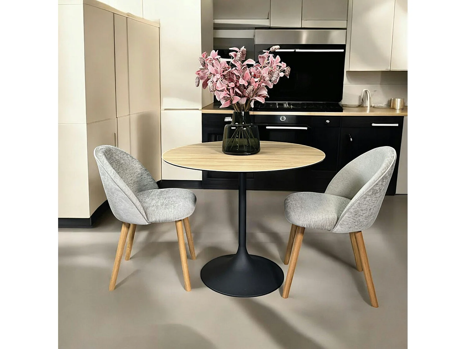 Table bistrot cuisine en céramique aspect bois D 90 cm LOMBARDIE