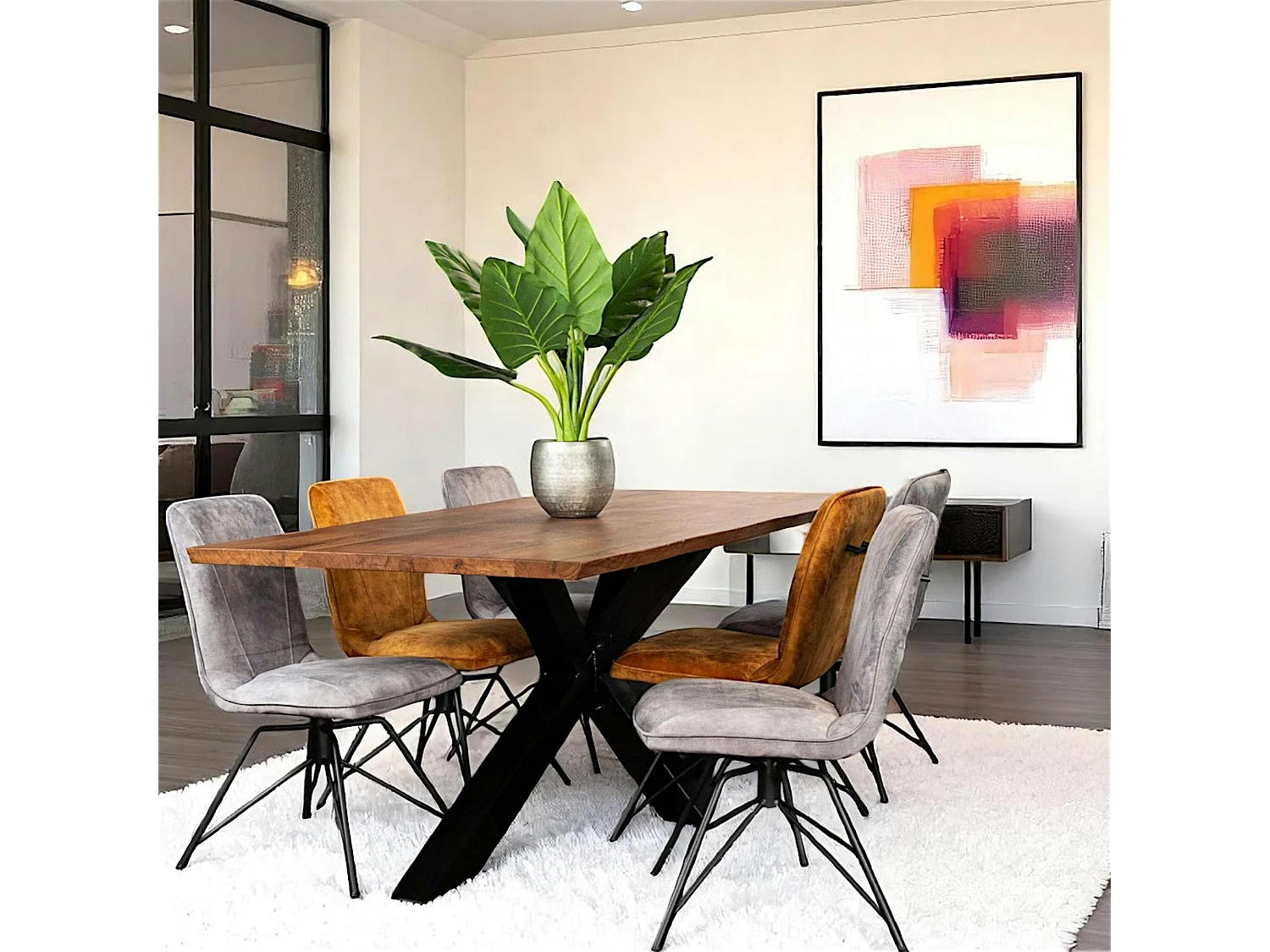 Table à manger en bois de chêne bordures naturelles 200 cm OKA