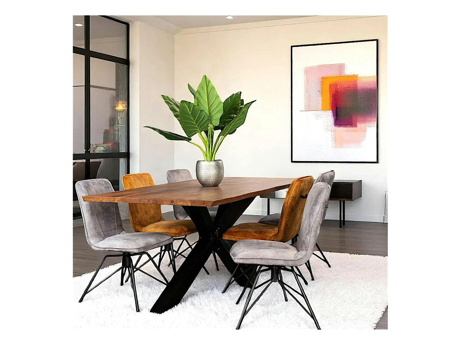 Table à manger en bois de chêne bordures naturelles 200 cm OKA