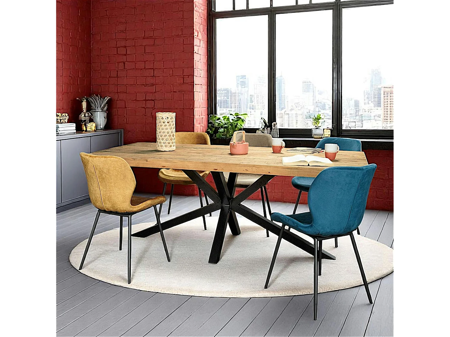 Table pied central en bois recyclé 200 cm CANBERRA