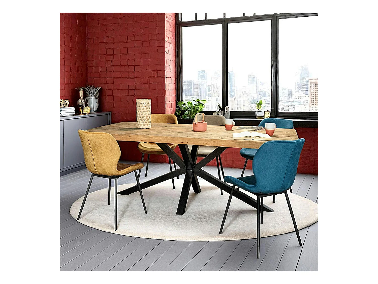 Table pied central en bois recyclé 200 cm CANBERRA